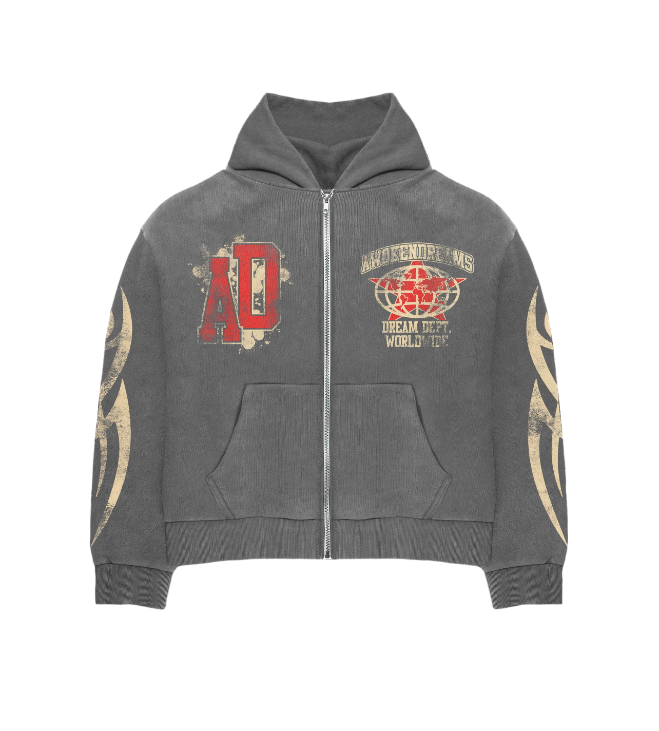 Grey Varsity Zip Hoodie