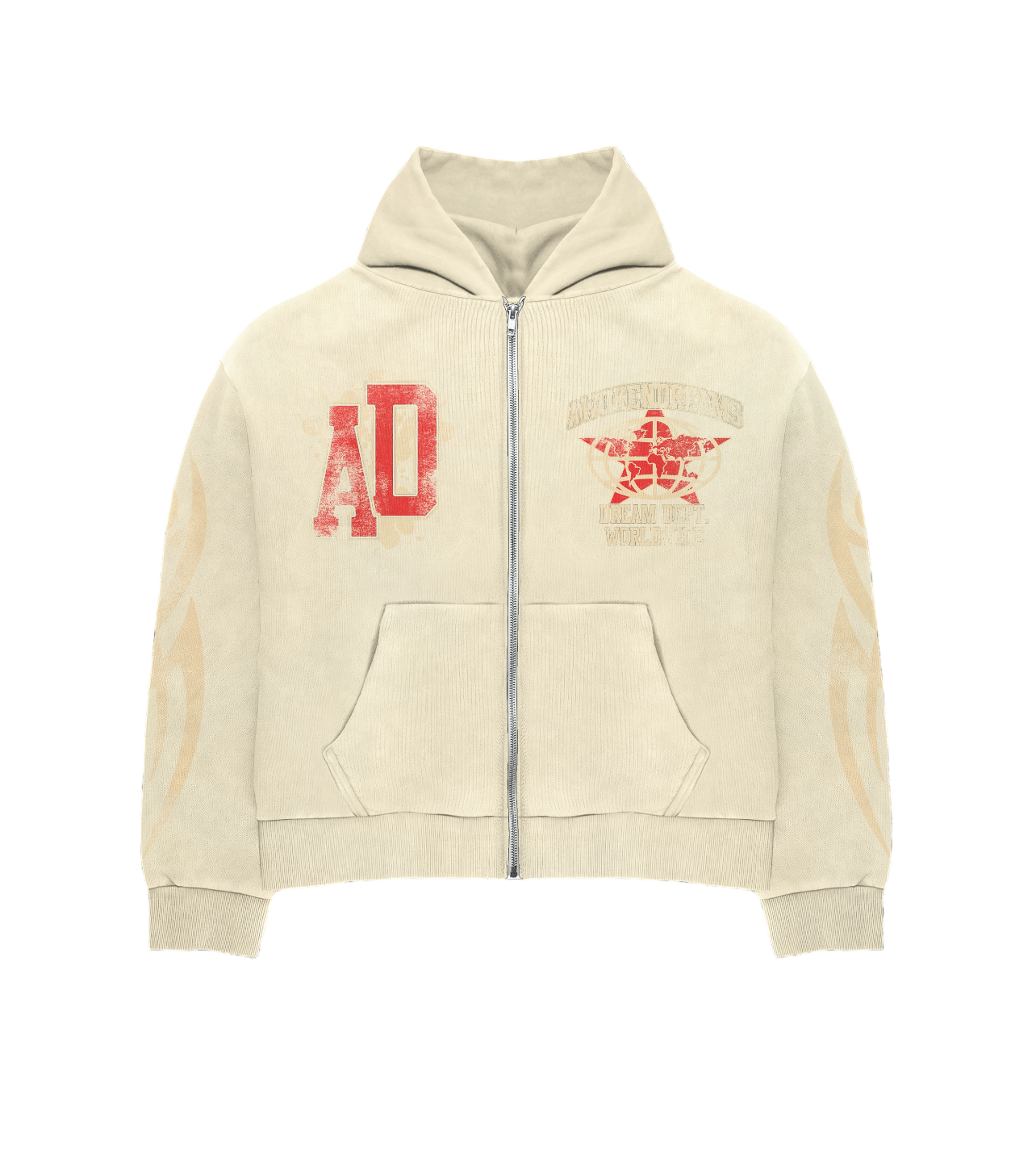 Cream Varsity Zip Hoodie