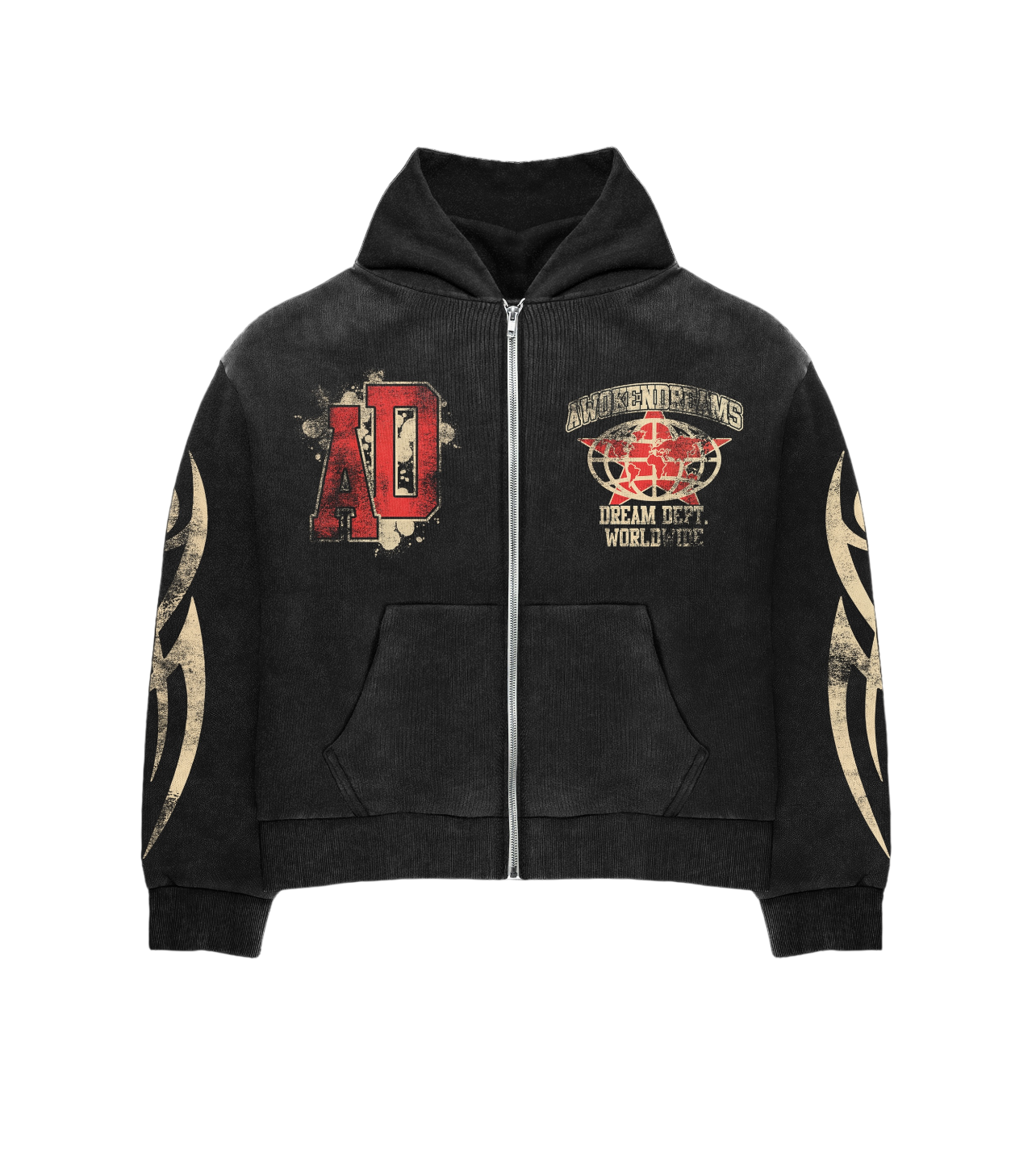 Black Varsity Zip Hoodie