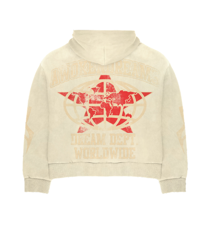 Cream Varsity Zip Hoodie