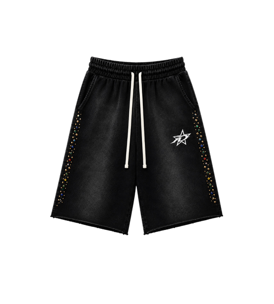 3/4 Studded Shorts Black