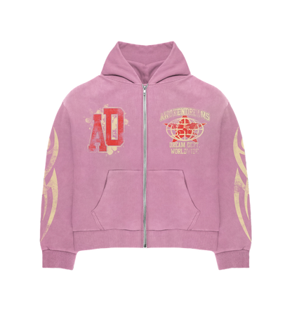 Pink Varsity Zip Hoodie