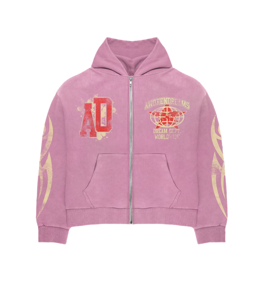 Pink Varsity Zip Hoodie