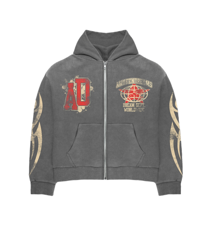 Grey Varsity Zip Hoodie