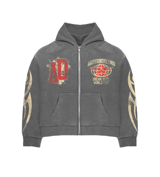 Grey Varsity Zip Hoodie
