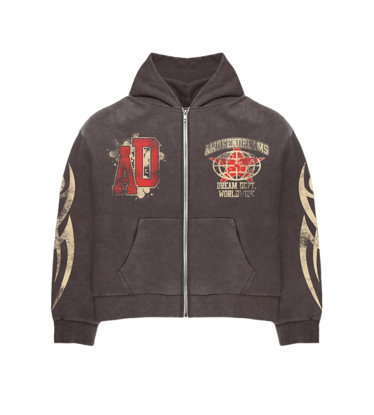 Mocha Varsity Zip Hoodie