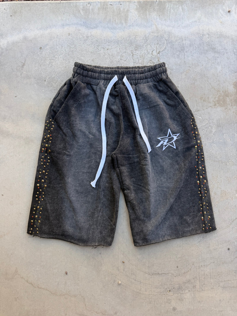 3/4 Studded Shorts Black