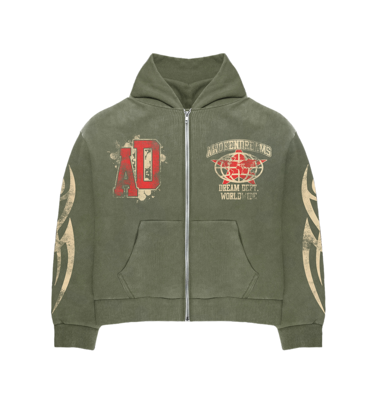 Olive Varsity Zip Hoodie