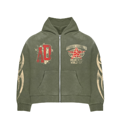 Olive Varsity Zip Hoodie