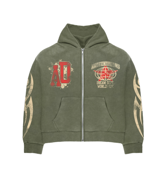 Olive Varsity Zip Hoodie