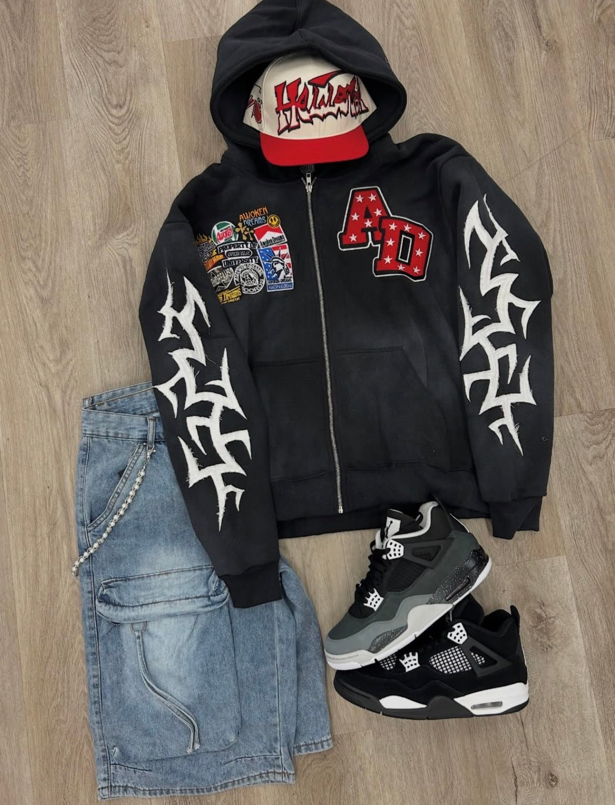 Black Patchwork Hoodie