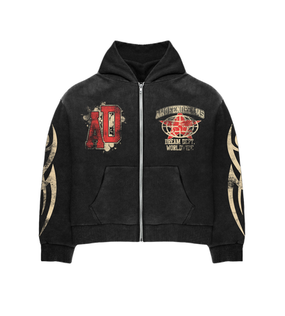 Black Varsity Zip Hoodie