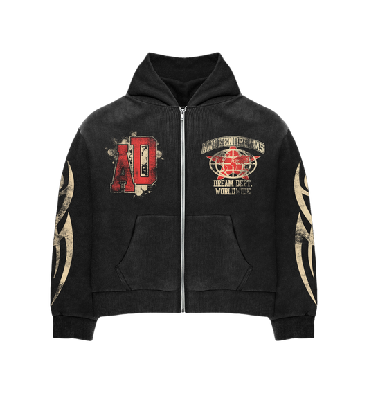 Black Varsity Zip Hoodie