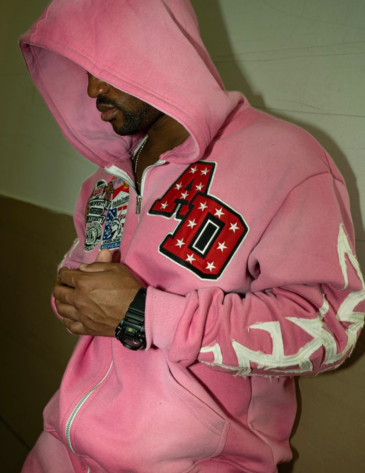 Pink Patchwork Hoodie