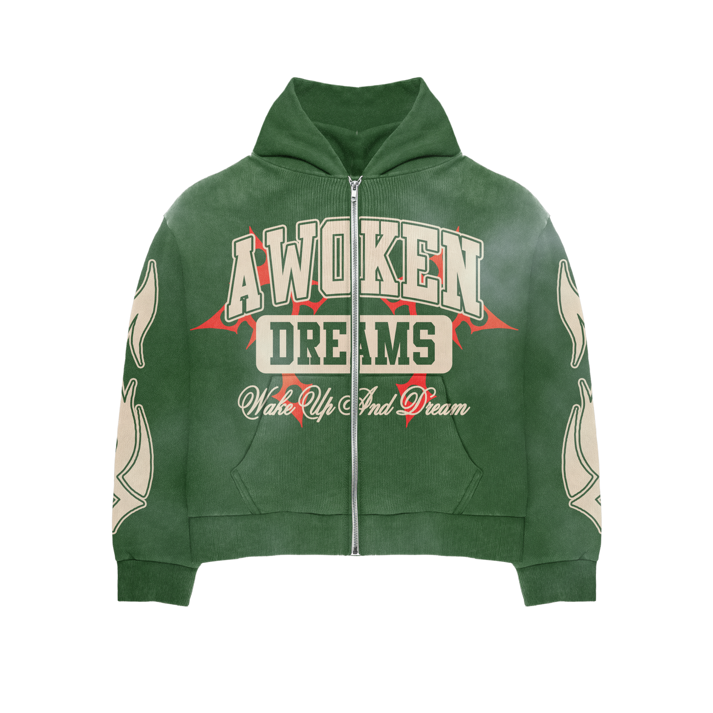 Awoken Dreams Wake Up And Dream Zip Up Forrest Green