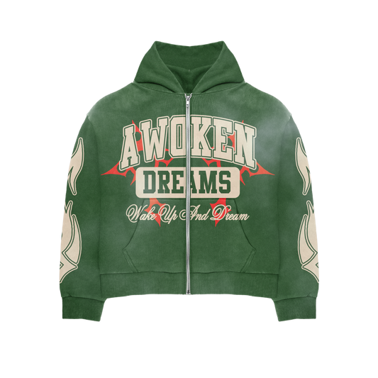 Awoken Dreams Wake Up And Dream Zip Up Forrest Green