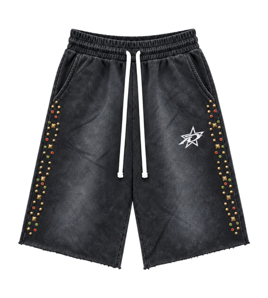 3/4 Studded Shorts Black