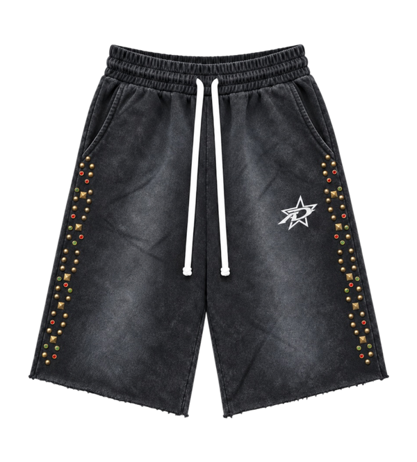 3/4 Studded Shorts Black
