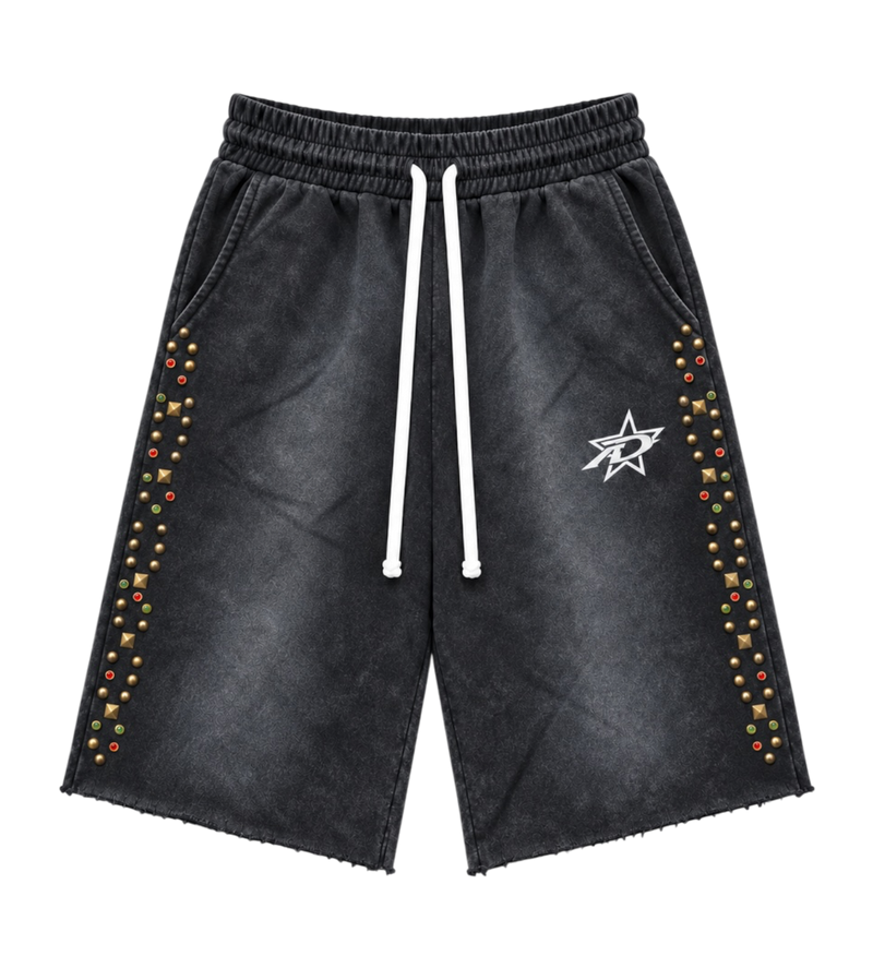 3/4 Studded Shorts Black